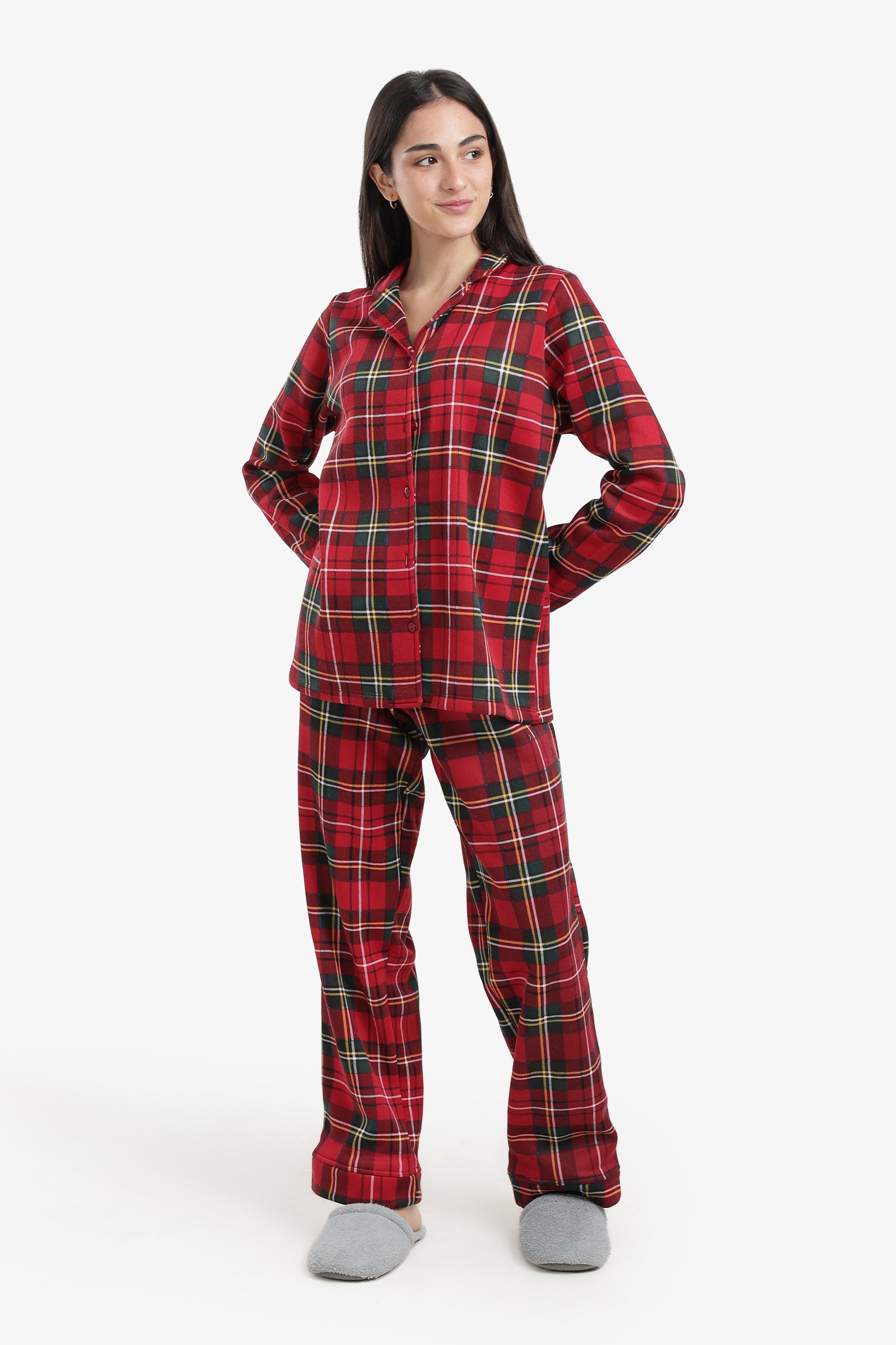 طقم بيجامة كريسماس بنقشة كاروهات