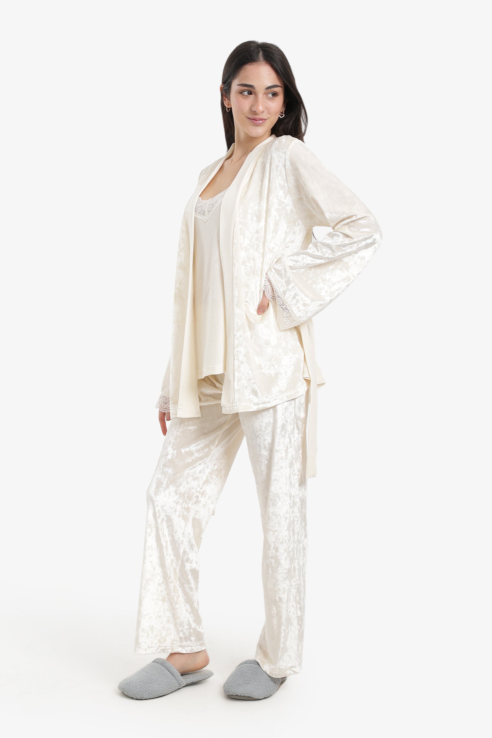 طقم بيجامة قطيفة من 3 قطع