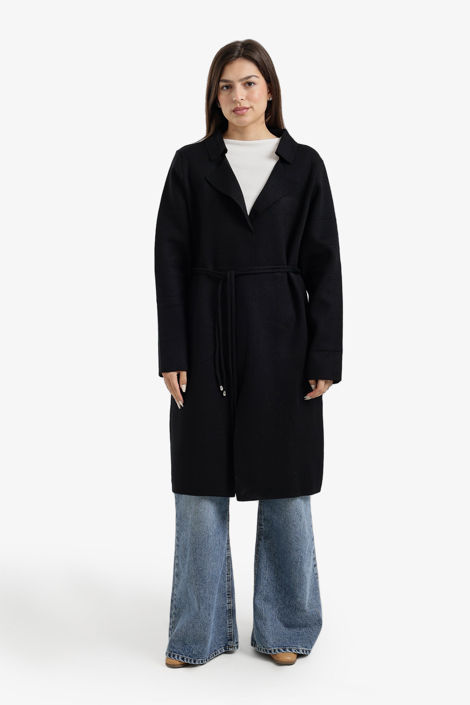 بالطو بطول الركبة مع حزام