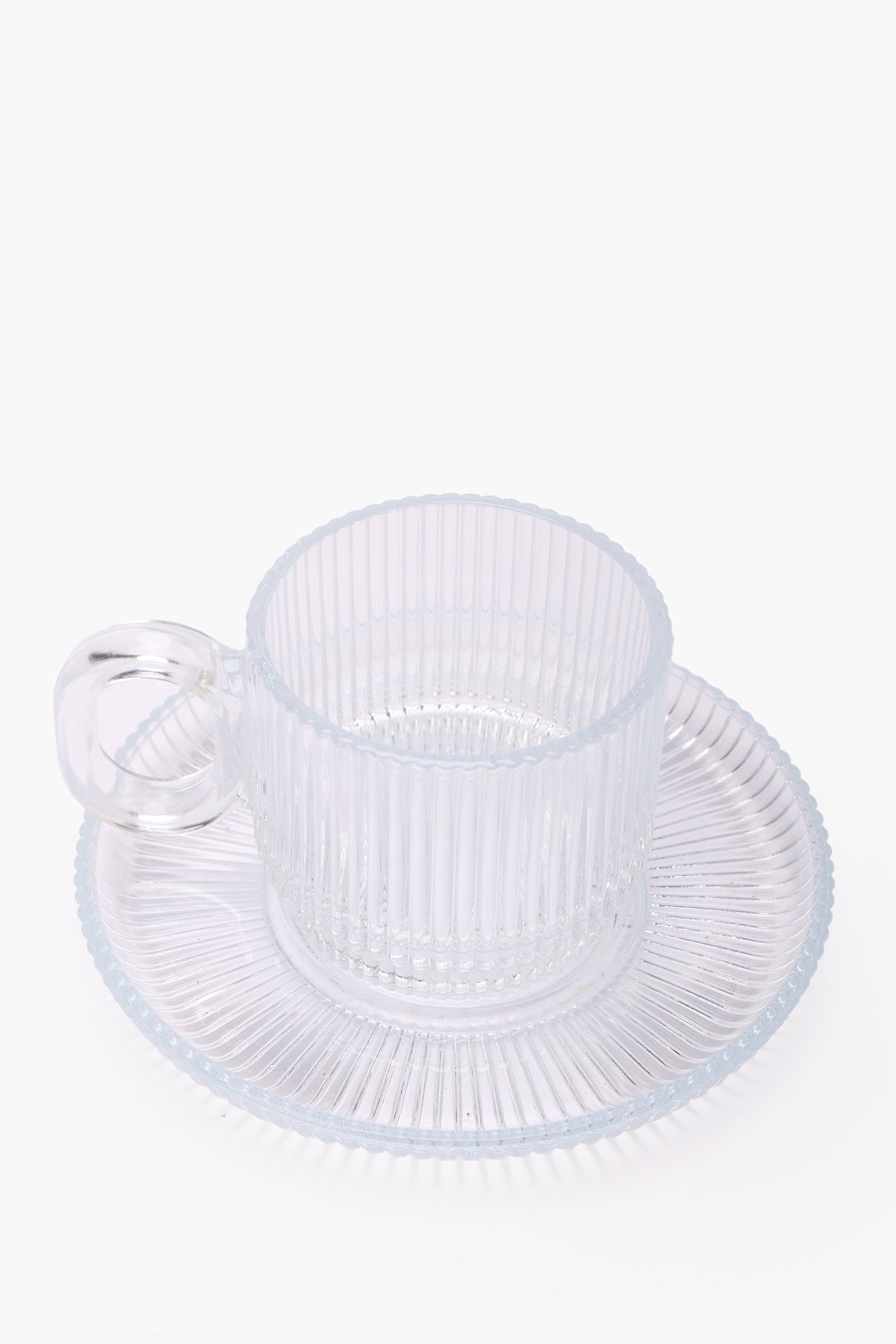 Ribbed Glass Cup & Saucer Set