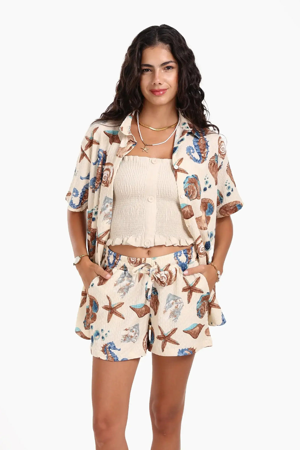 Seashell Print Beach Shirt
