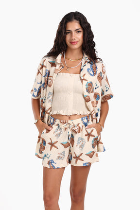 Seashell Print Beach Shirt