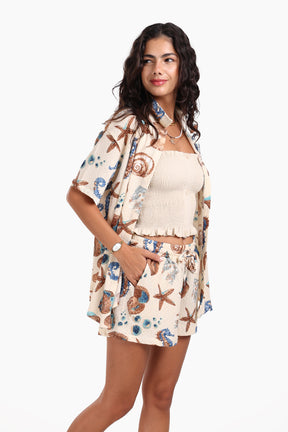 Seashell Print Beach Shirt