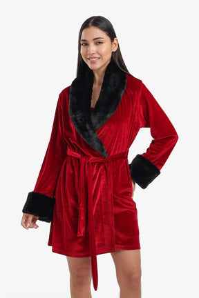 Velvet Robe with Fur Trim