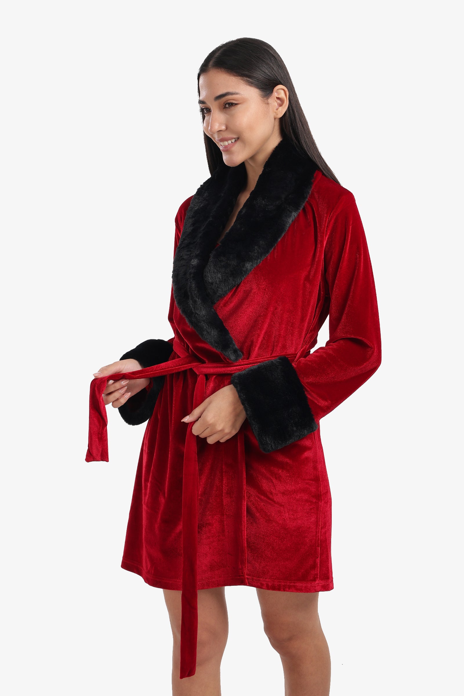 Velvet Robe with Fur Trim