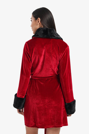 Velvet Robe with Fur Trim