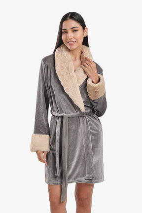 Velvet Robe with Fur Trim