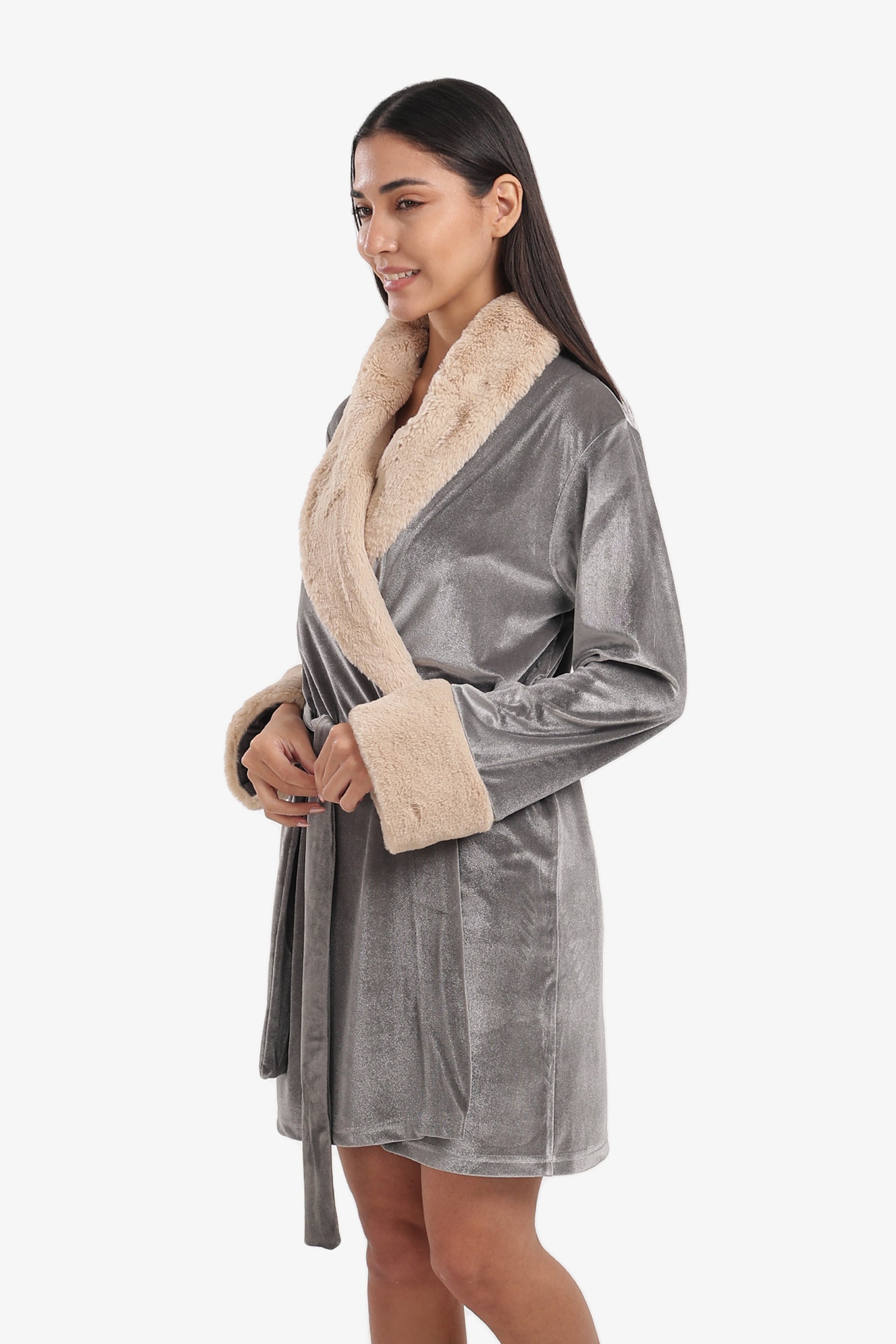 Velvet Robe with Fur Trim
