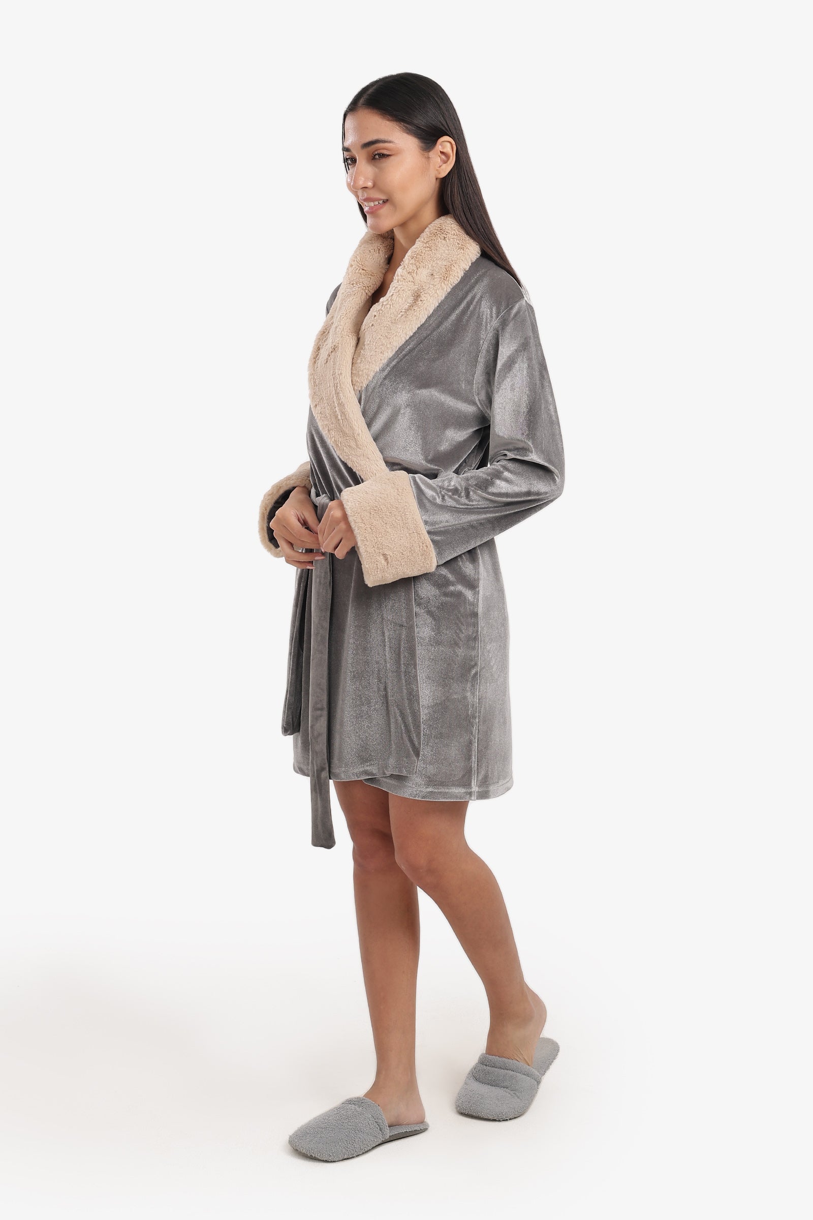 Velvet Robe with Fur Trim