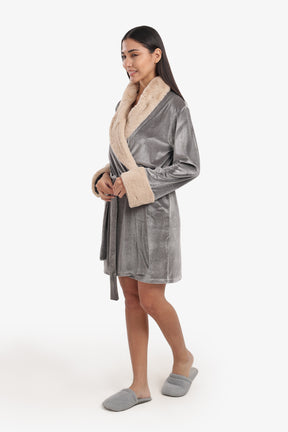 Velvet Robe with Fur Trim