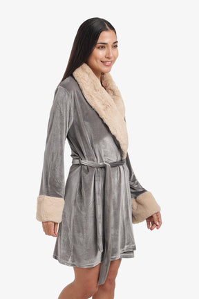 Velvet Robe with Fur Trim