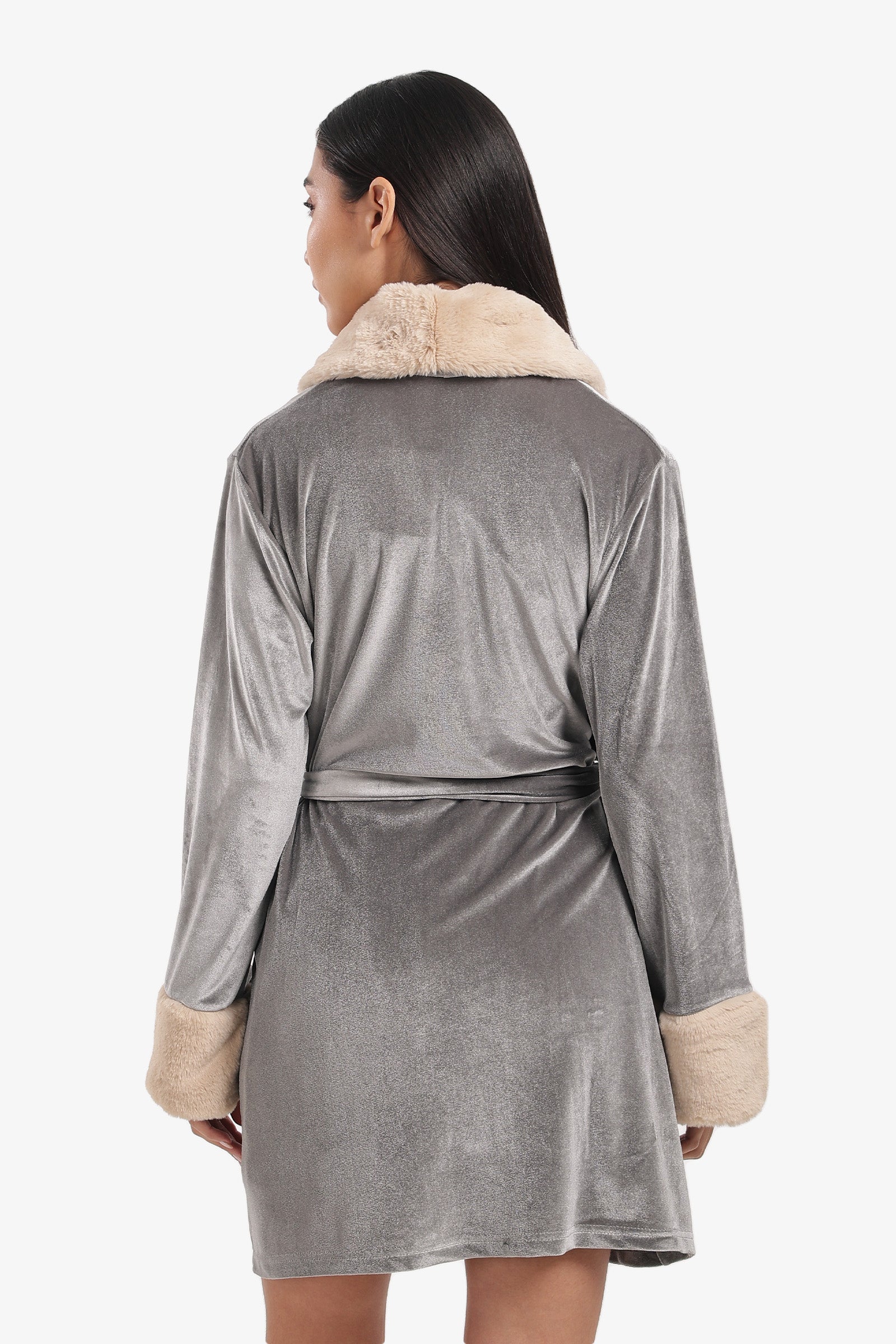 Velvet Robe with Fur Trim