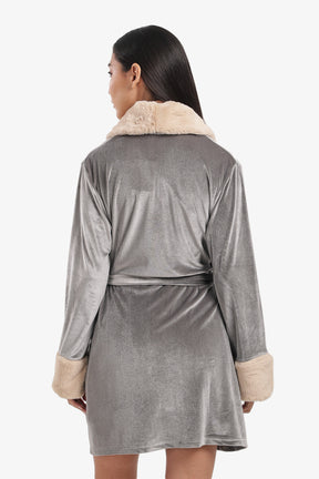 Velvet Robe with Fur Trim