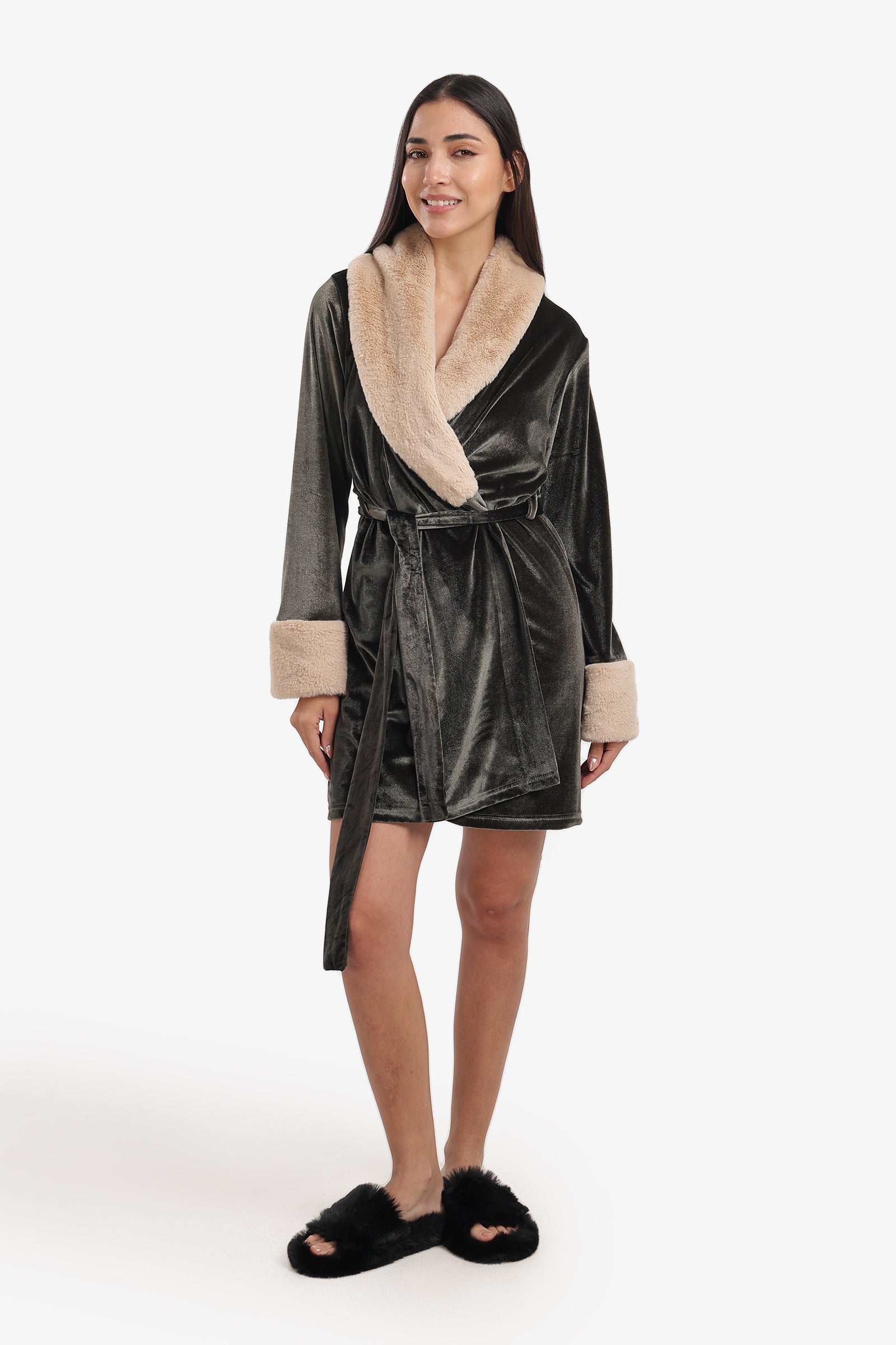 Velvet Robe with Fur Trim