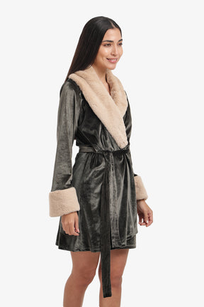 Velvet Robe with Fur Trim