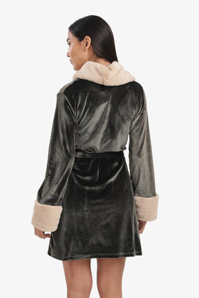 Velvet Robe with Fur Trim
