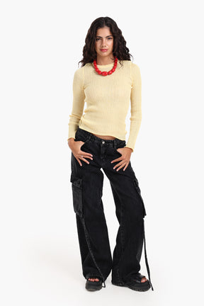 Frilled Hem Ribbed Top