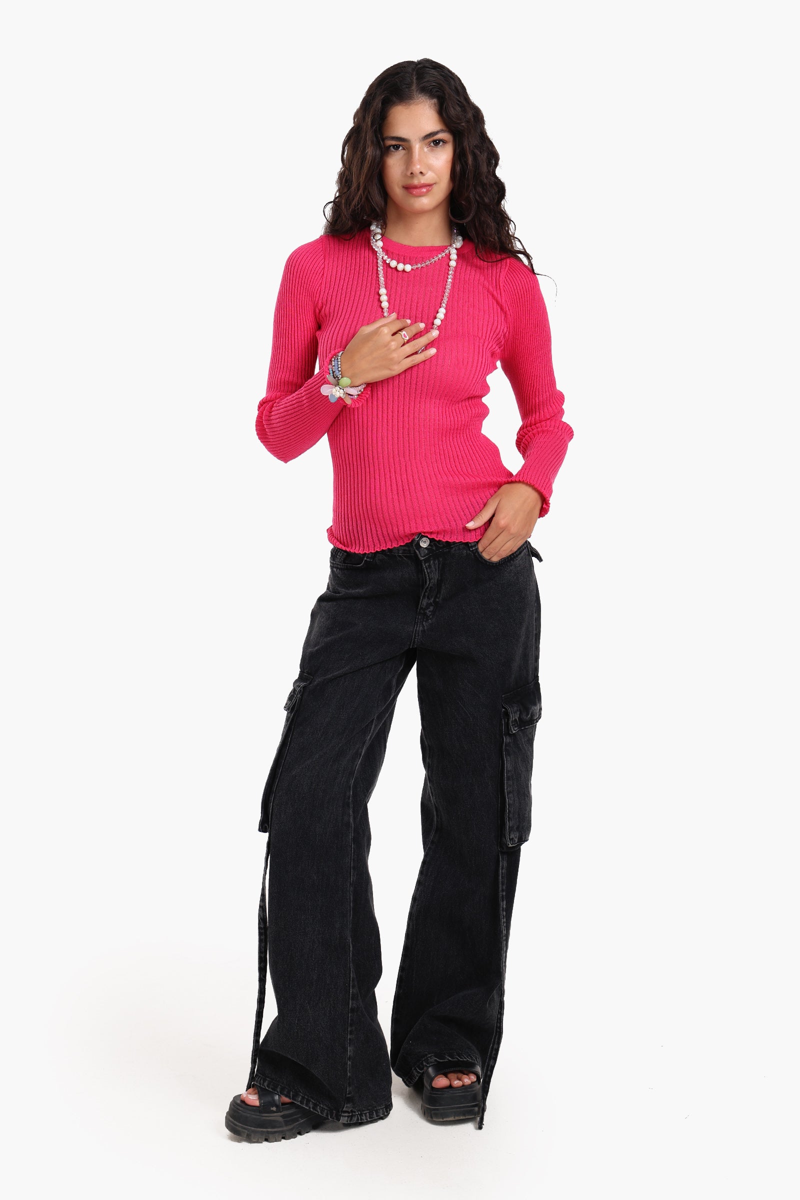 Frilled Hem Ribbed Top