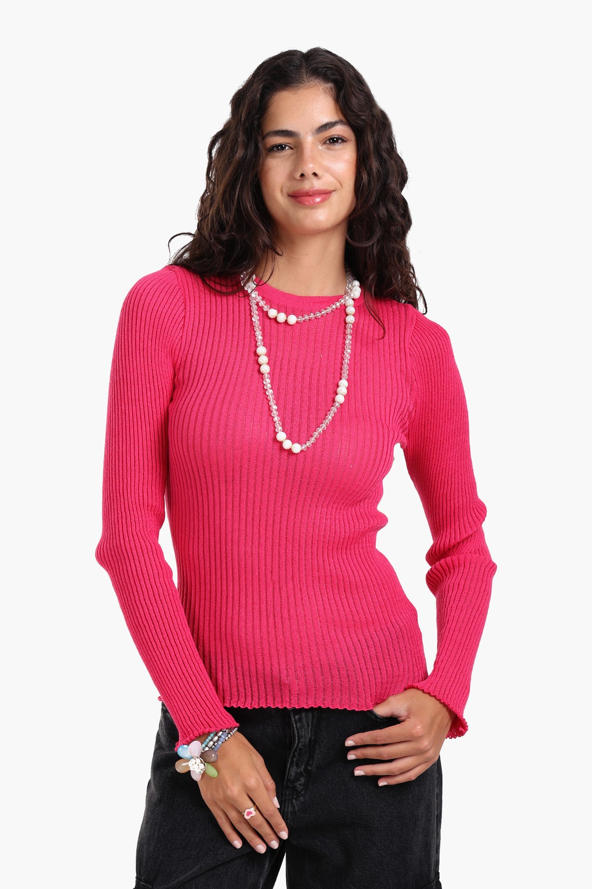 Frilled Hem Ribbed Top
