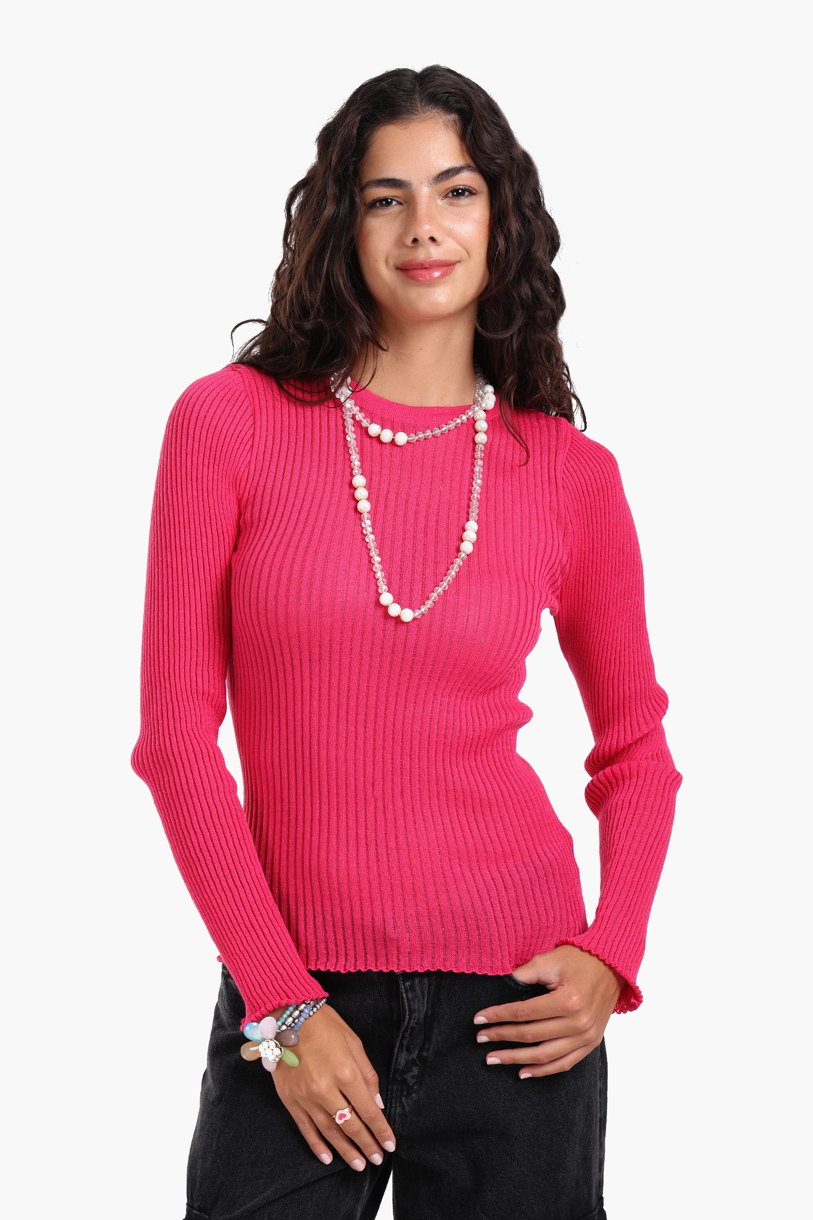 Frilled Hem Ribbed Top
