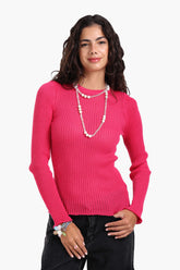 Frilled Hem Ribbed Top