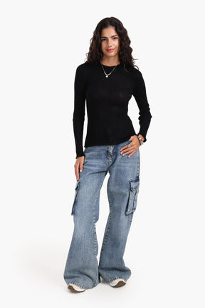 Frilled Hem Ribbed Top