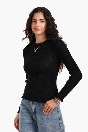 Frilled Hem Ribbed Top
