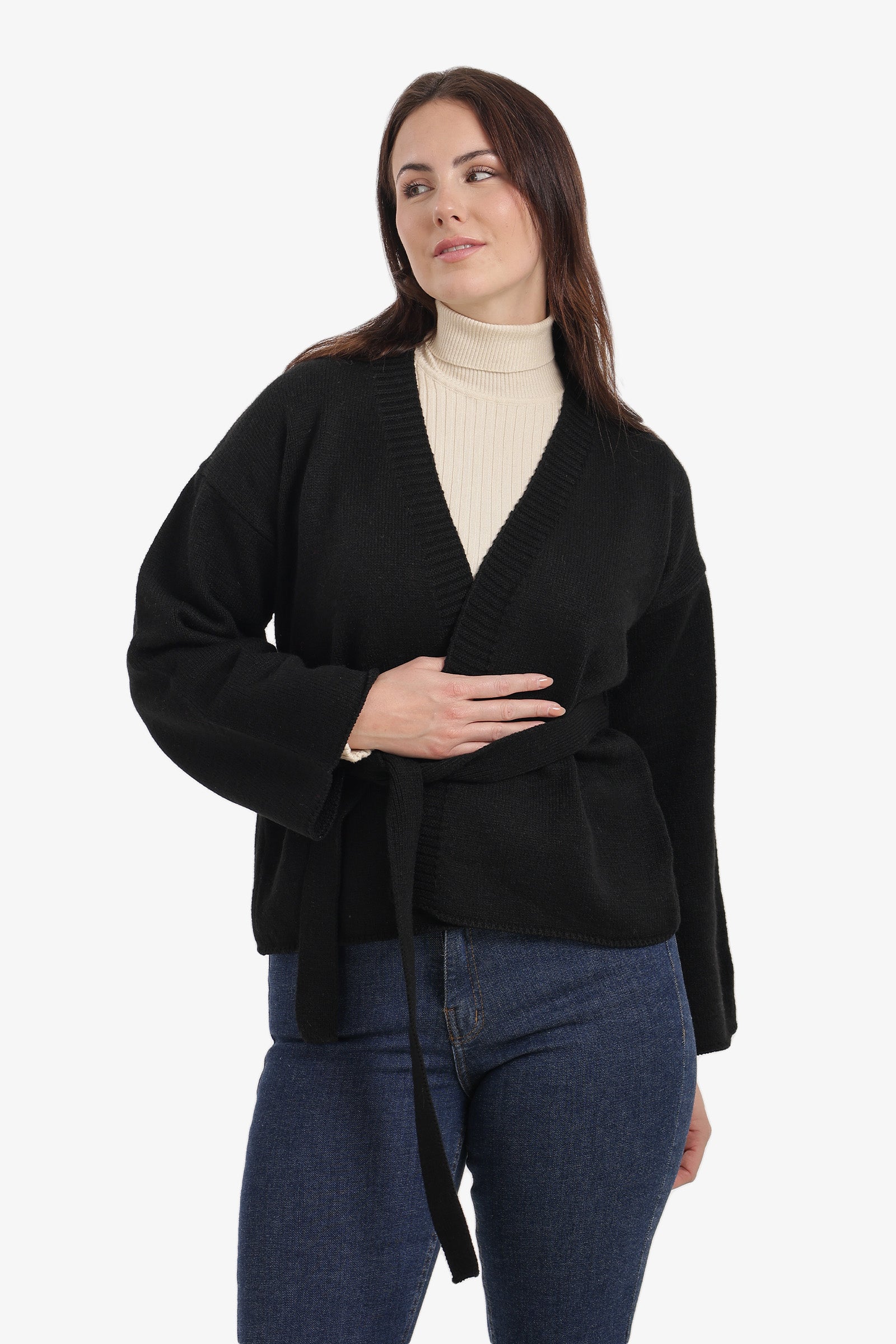 Ribbed-Trim Knit Cardigan