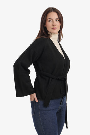 Ribbed-Trim Knit Cardigan