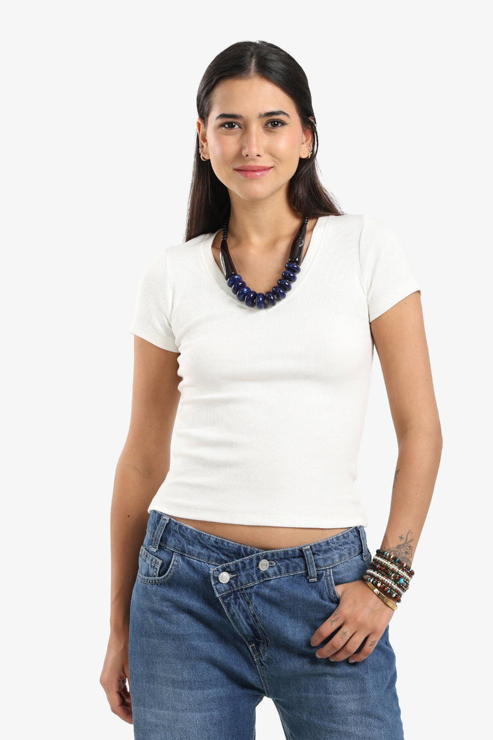 Ribbed V-Neck Fitted Top