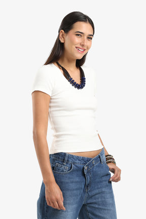 Ribbed V-Neck Fitted Top
