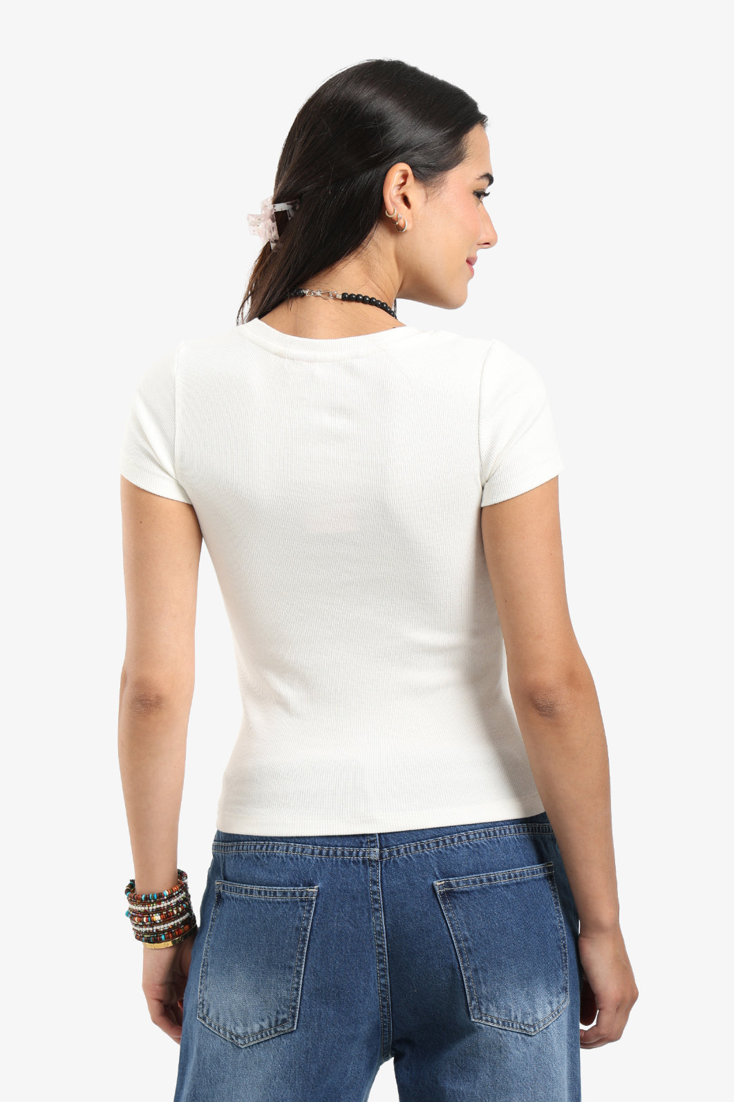 Ribbed V-Neck Fitted Top