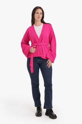 Ribbed-Trim Knit Cardigan