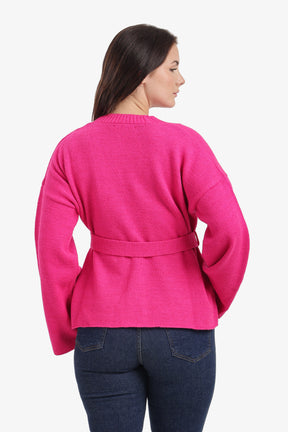 Ribbed-Trim Knit Cardigan