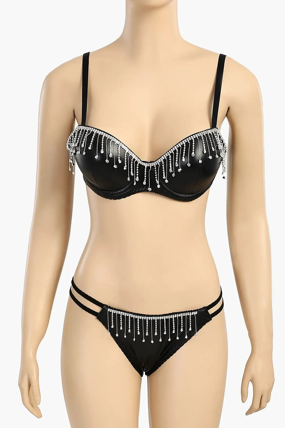 Leather Bra & Panty Set with Strass