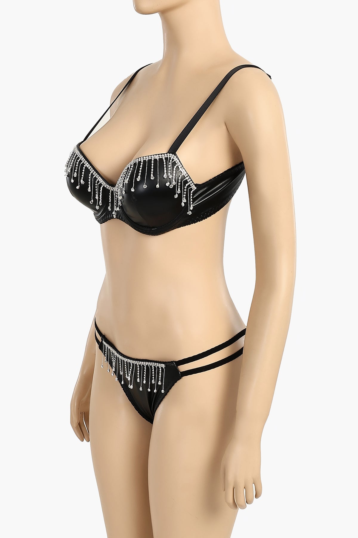 Leather Bra & Panty Set with Strass