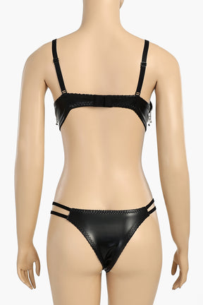 Leather Bra & Panty Set with Strass