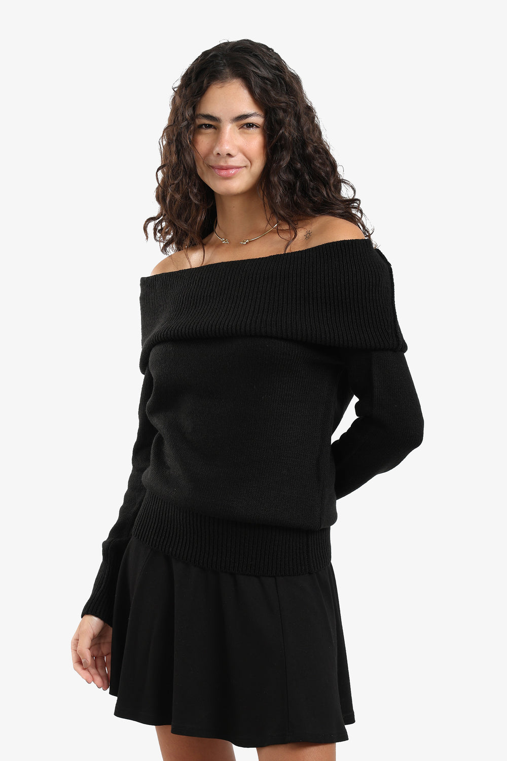 Off-Shoulder Ribbed Pullover