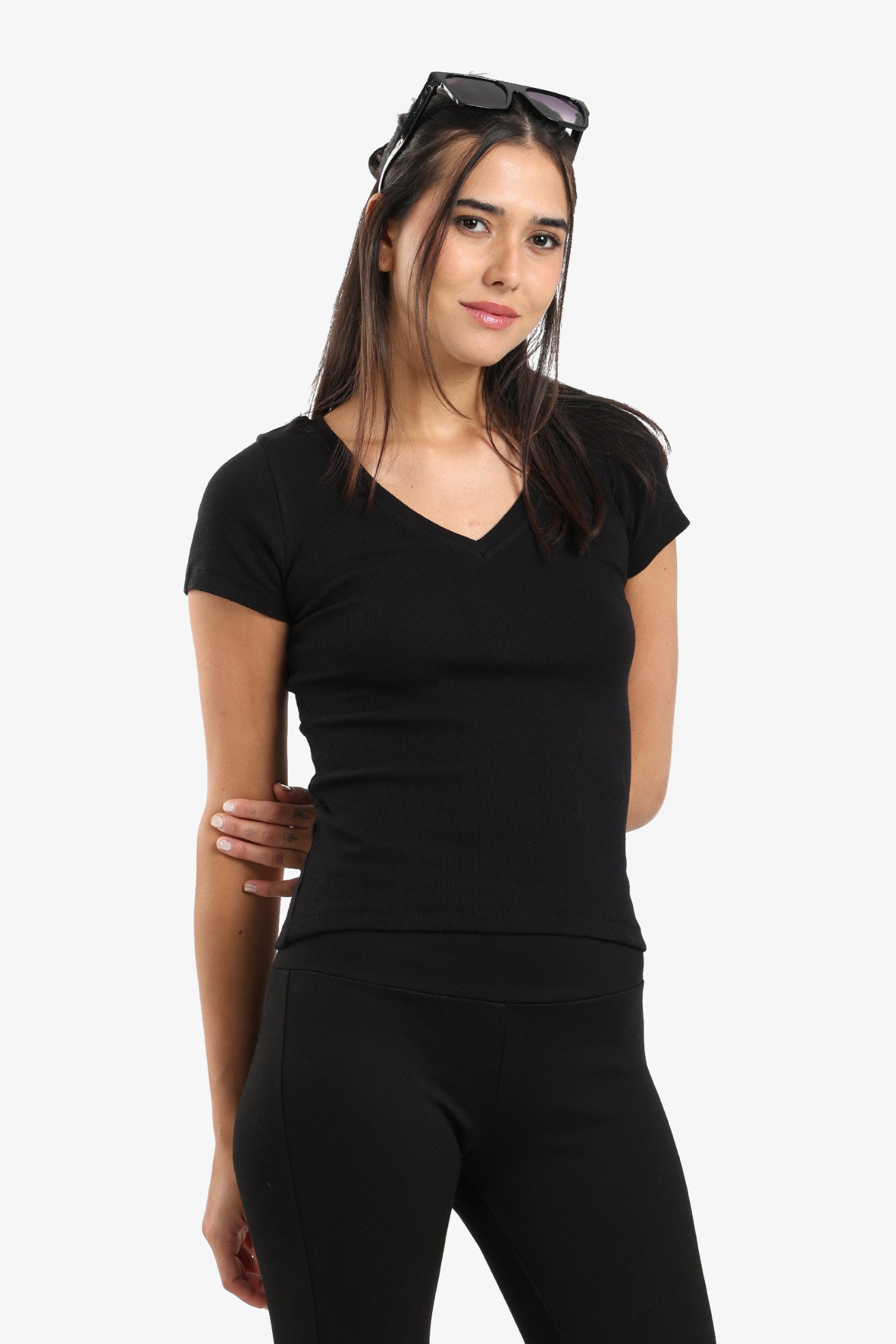 Ribbed V-Neck Fitted Top