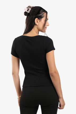 Ribbed V-Neck Fitted Top