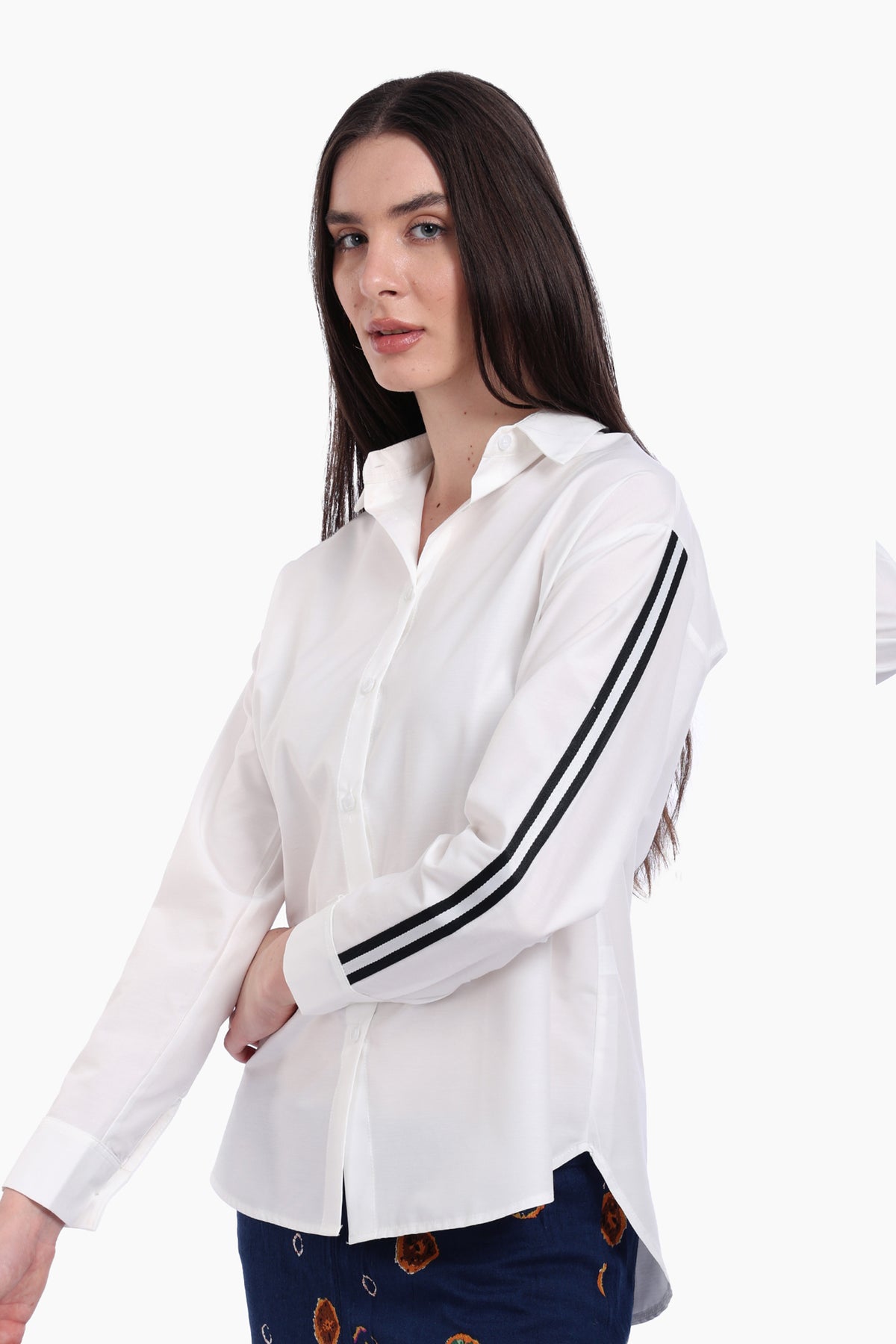 Shirt with Striped Black Sleeves