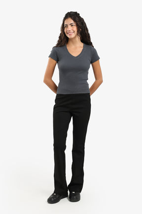 Ribbed V-Neck Fitted Top
