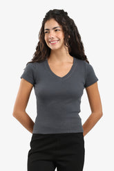 Ribbed V-Neck Fitted Top