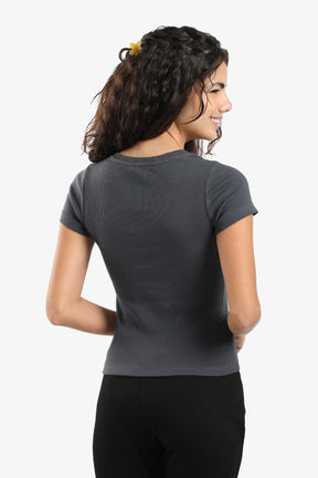 Ribbed V-Neck Fitted Top