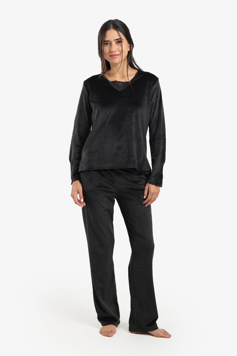 V-Neck with Lace Pyjama Set