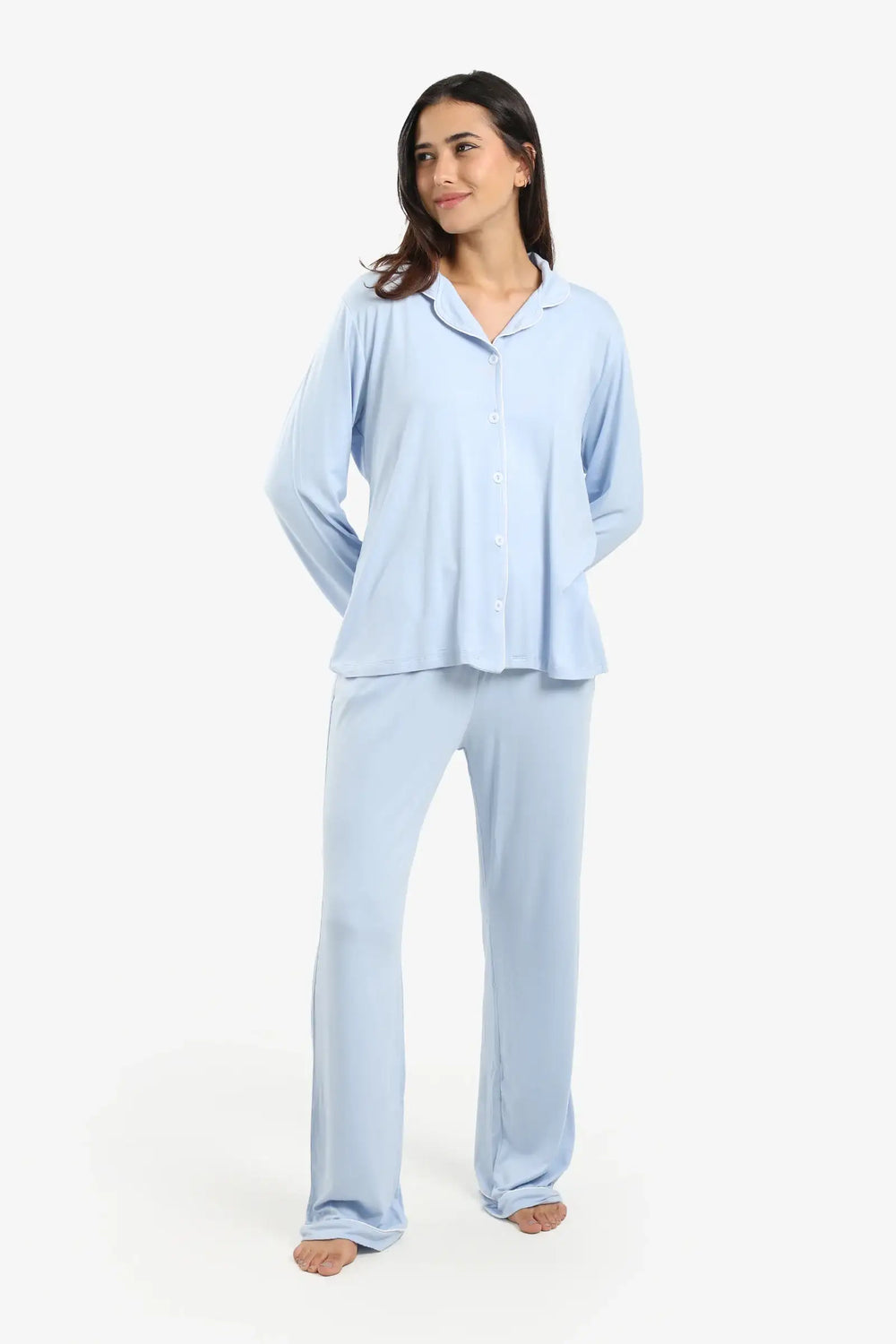 بيجامة فيسكوز بشريط بلون مختلف