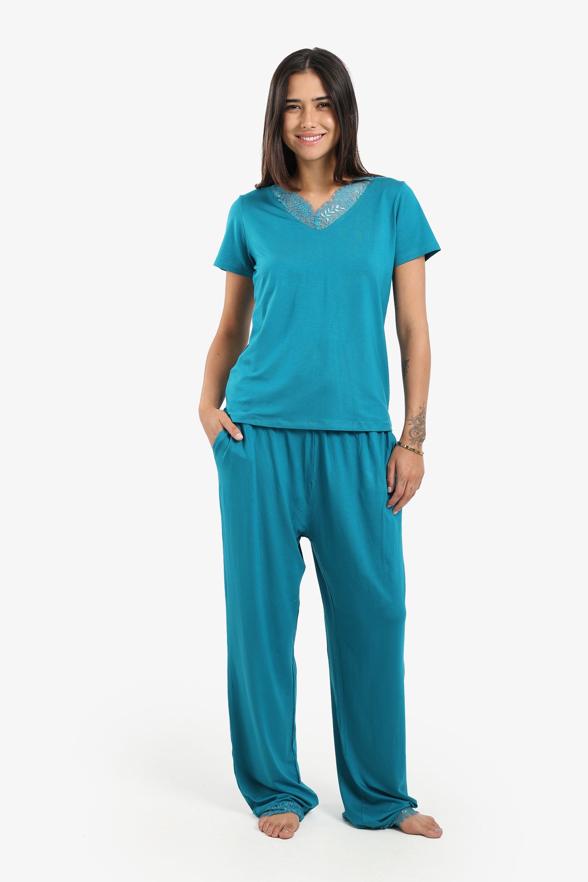 Pyjama Set with Lace Edges