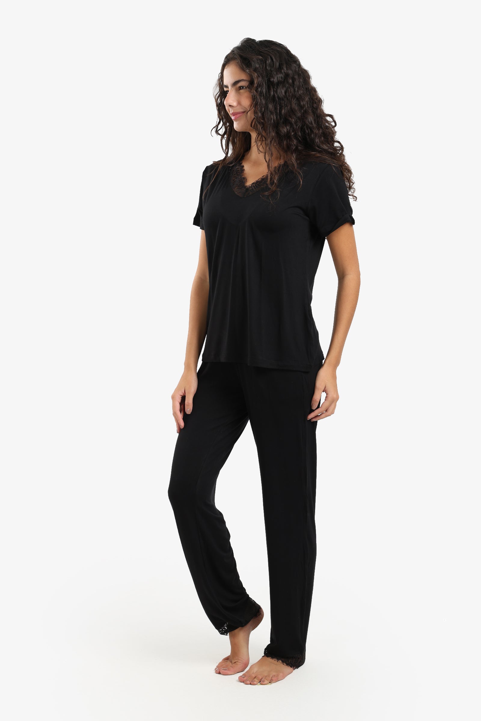Pyjama Set with Lace Edges