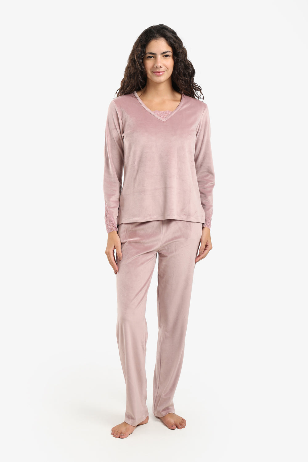 V-Neck with Lace Pyjama Set