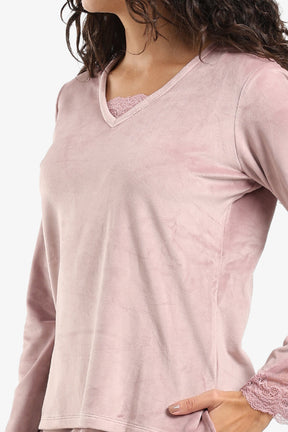V-Neck with Lace Pyjama Set